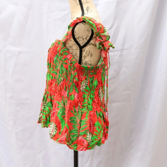 Rose & Olive Size L Hawaiian Floral ruffle tiered crop shirt/blouse - Picture 6 of 11